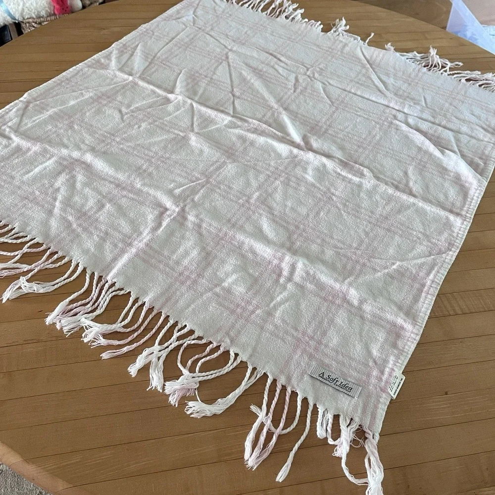 Angel Dear + A Soft Idea Pink Strawberry Plaid Swaddle Baby Blanket Cotton Large